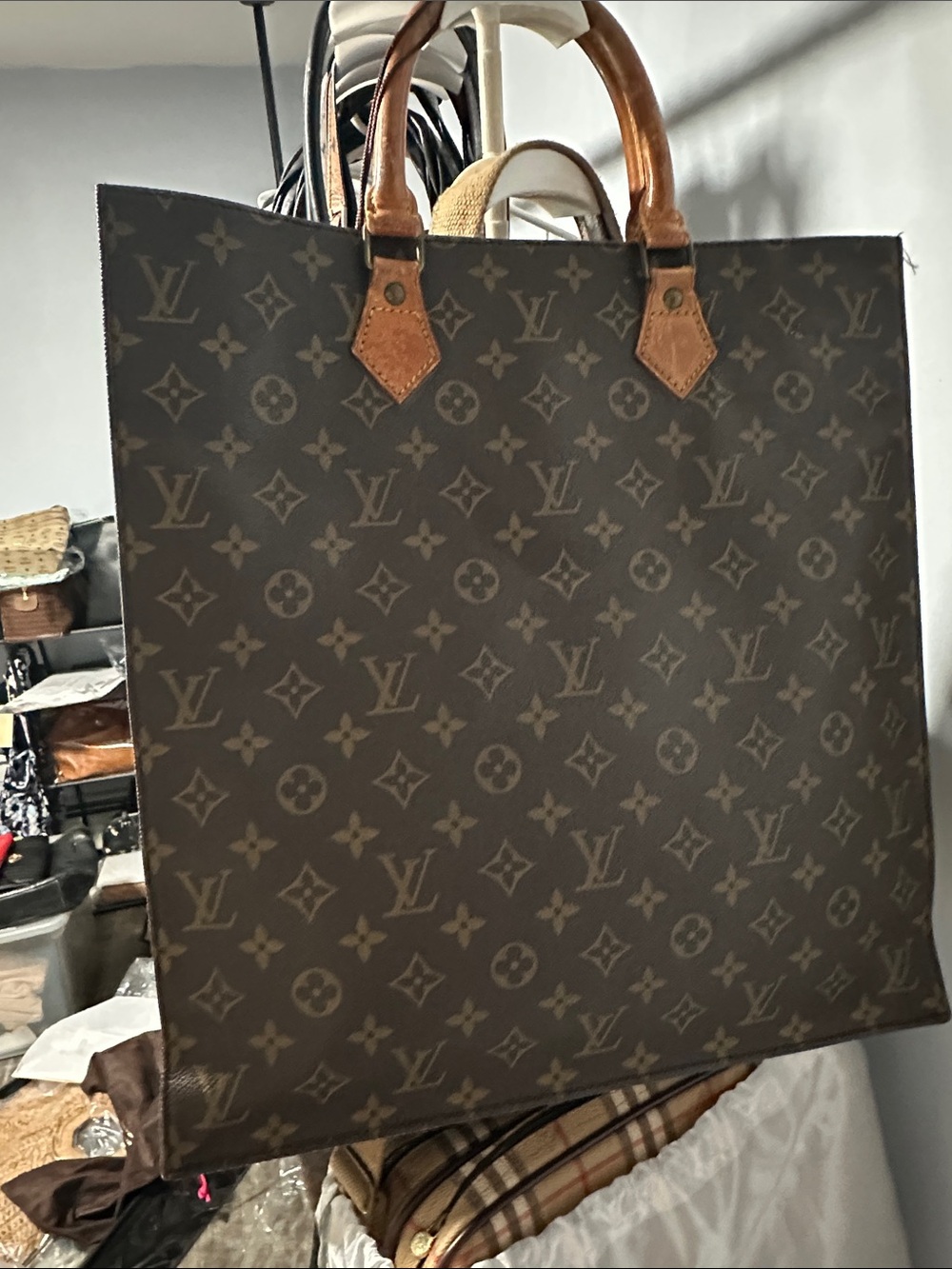 Louis Vuitton Brown Monogram Canvas Messenger Tote with Tan Leather Trim